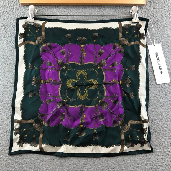 NWT Veronica Beard Print Scarf Womens Green Purple Cream 100% Silk Square - Picture 1 of 7